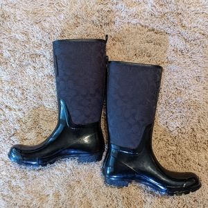 Coach black pearl monogram rain boots